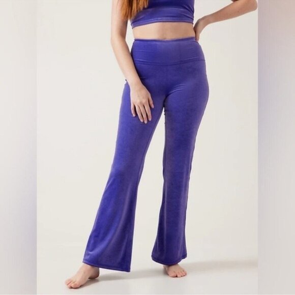 Athleta Elation Velvet Flare Pant Noble Blue Purple Velour High Waist Stretch XL - Picture 1 of 5